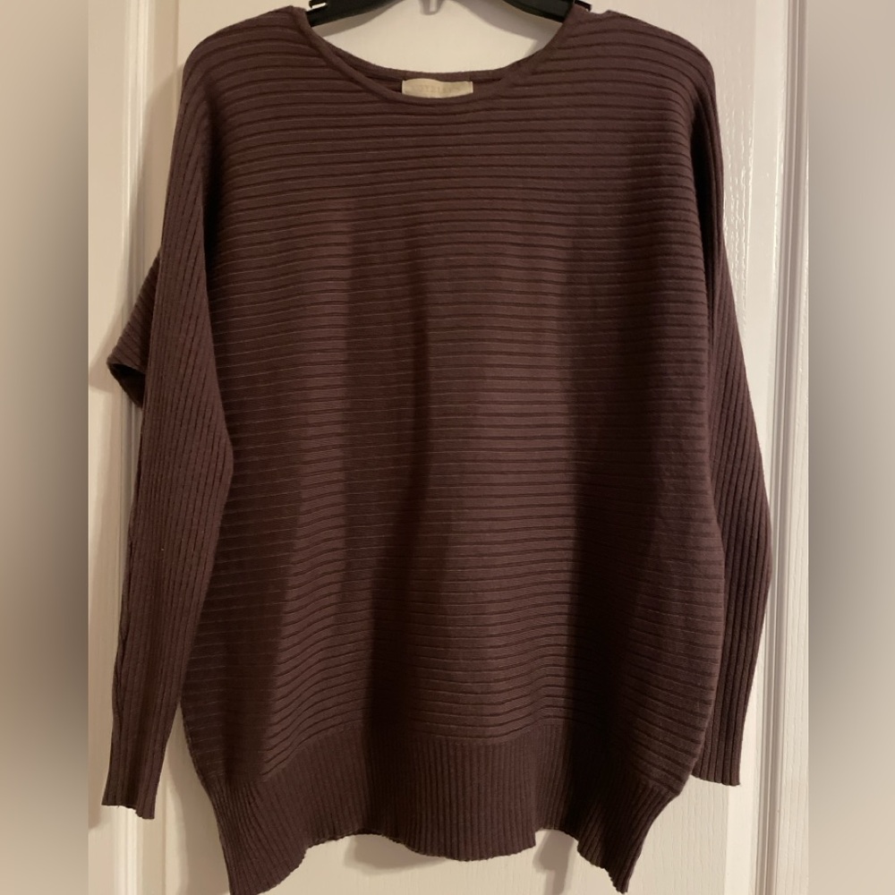 Voyelles Brown Ribbed Dolman Sleeve‎ Oversized Knit Sweater Womens L